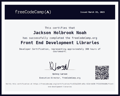 Front End Development Libraries Certificate